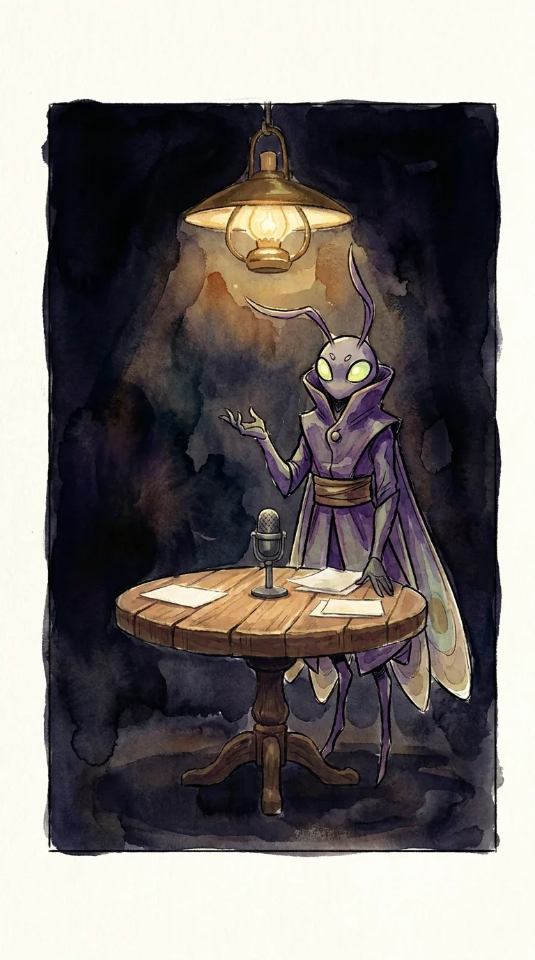 The moth imagined in ink and wash, a road not taken.