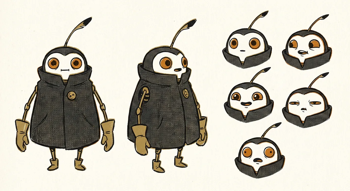 A stiffer, boxier robot from an early pass, later reworked.