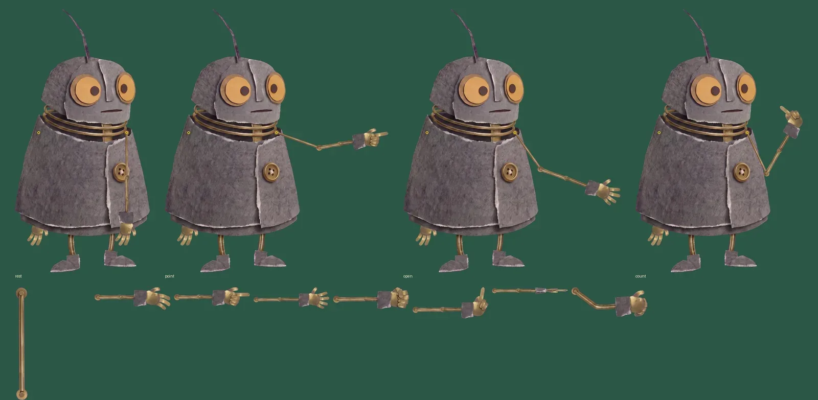 The robot laid out with its arms and legs unclipped beside it.