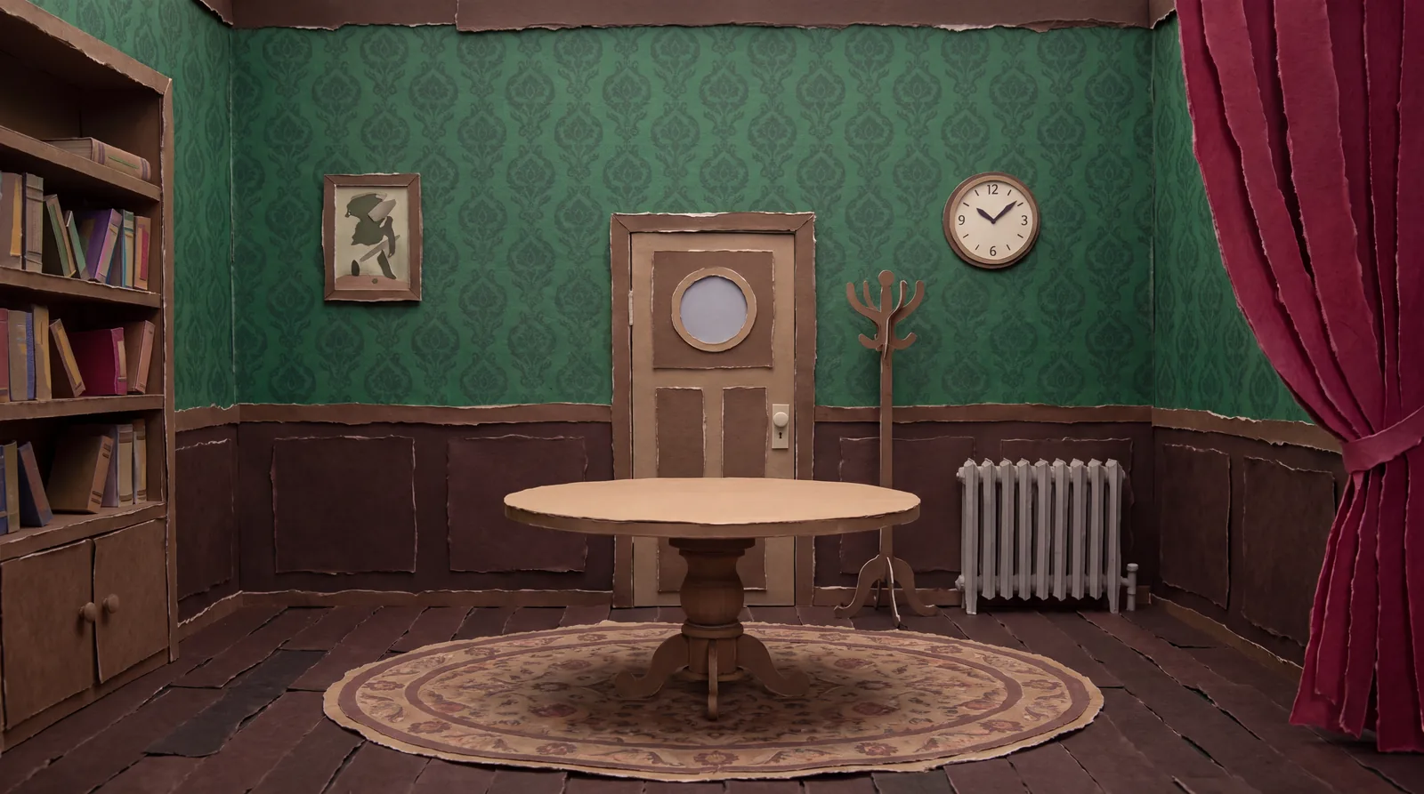The finished study, lit and dressed, ready for its cast.