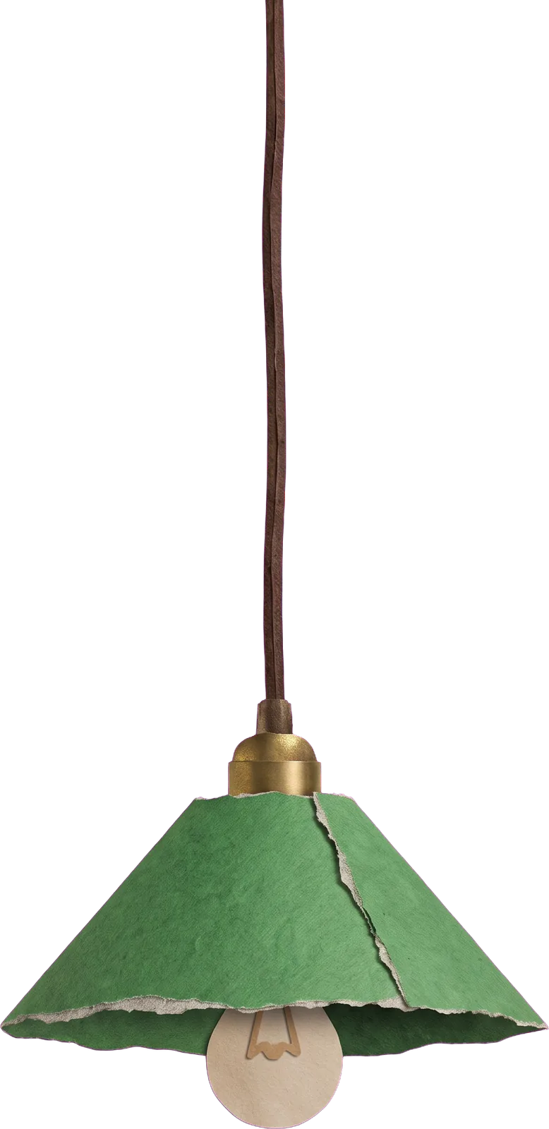 The green lamp, drawn flat as paper, then cut out and hung.
