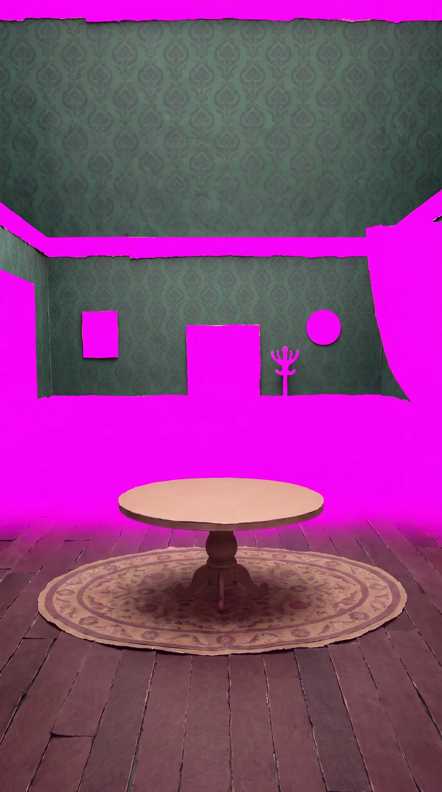 A broken room: the walls didn't join and the void showed through.