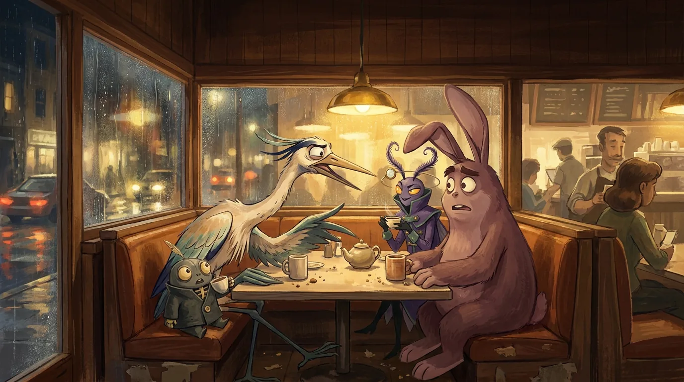 A rainy diner booth, one early idea for where the cast would sit.